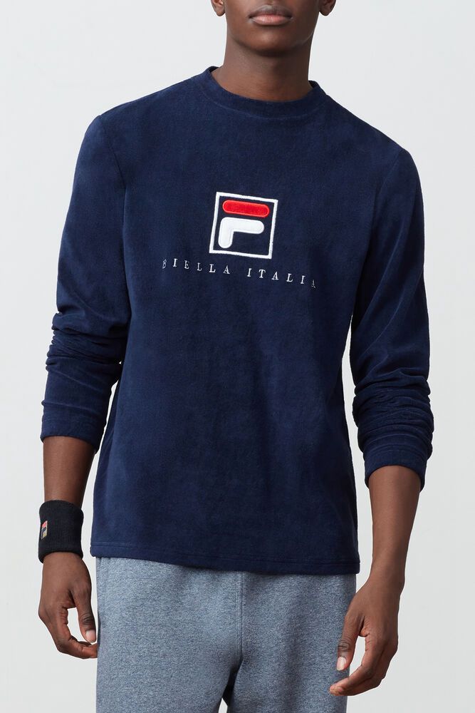 Fila Miesten Collegepaita Nicolo Pitkähihainen Crew Laivastonsininen - JVPD-17653